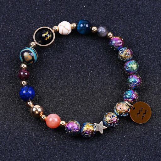 Blue San Colorful Volcanic Rock Twelve Constellations Bracelets