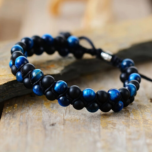 Natural Lapis Lazuli Picture Stone Double-Strand Wrapped Adjustable Bracelet