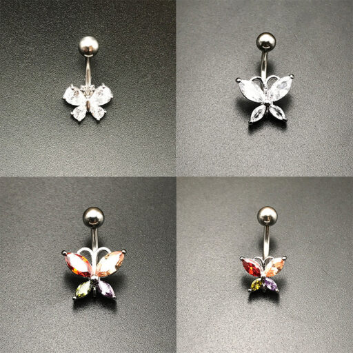 Stainless Steel Colored Zircon Navel Ring Piercing Jewelry