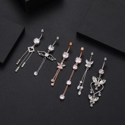 Zircon Tassel Belly Ring Navel Stud Piercing Jewelry