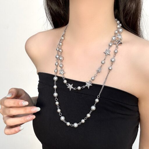 High-End Dual-Layer Starry Sky Pearl Statement Necklace