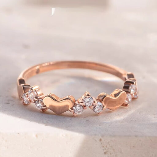 Women's Rose Gold Zircon Heart Shaped Ring