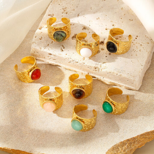 French-style Vintage Natural Stone Stainless Steel 18K Gold Ring