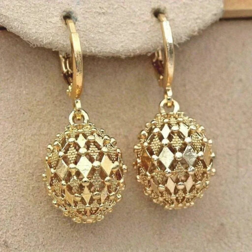 Hollow Copper Ball Earrings Gold-Plated Fashionable Light Luxury High-End Aesthetic