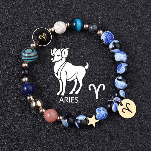 European And American Twelve Constellations Bracelets Blue Flame Agate Eight Planets Bracelet