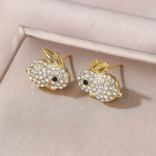 Full-Crystal Zircon Rabbit Earrings Stylish Petite And Versatile