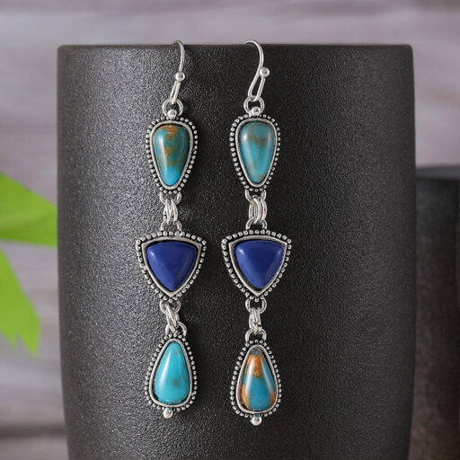 Retro Geometric Triangle Gemstone Earrings