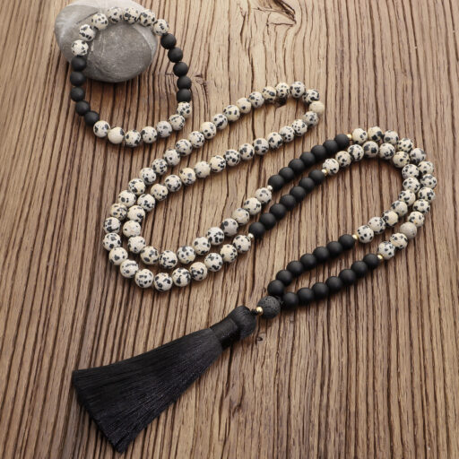 108-bead Spotted Stone Tassel Bracelet Necklace