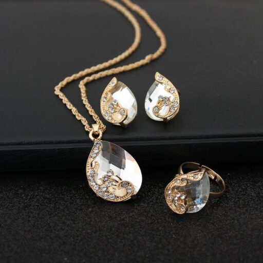 Geometric Gem Earrings Necklace Jewelry Suit