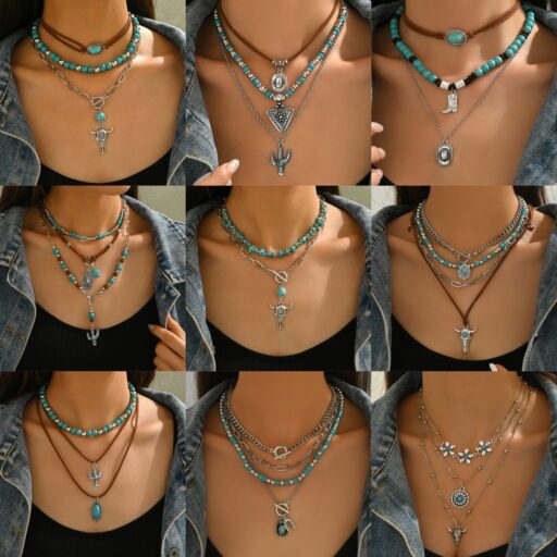 Western Cowboy-Style Turquoise Necklace Set